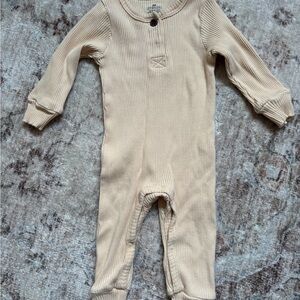 Ribbed Cream Baby Footie One-Piece - Cozy Long Sleeve Romper